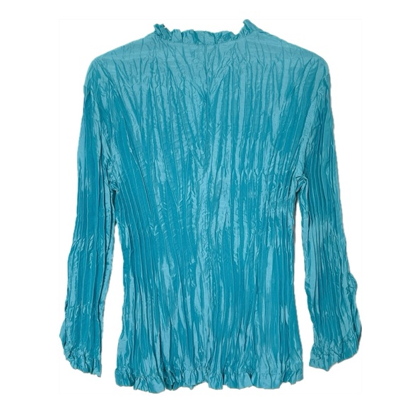 ⭐️HP⭐️ Carrie Allen women’s teal/dark aqua crinkle blouse Size M - Picture 2 of 5